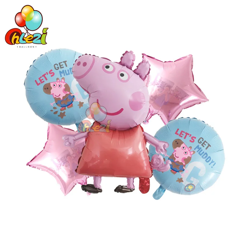 Прозрачный 5 шт. фольгированные шары PEPPAPIG, подарок на день рождения, украшения для вечеринки на день рождения, детские игрушки для девочек и мальчиков, шары Peppa pig, Джордж - Цвет: Прозрачный