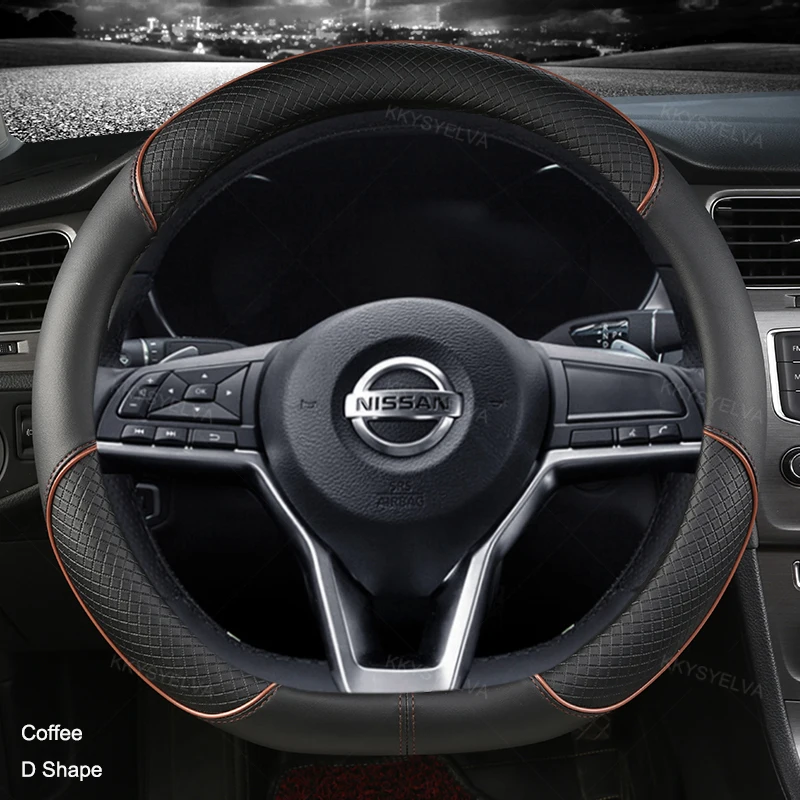 Car Steering Wheel Cover D Type PU Leather For Nissan X-trail Qashqai Rogue Sport Rogue 2017 2018 2019 2020 2021 Altima Versa car windshield sun shade Car Covers