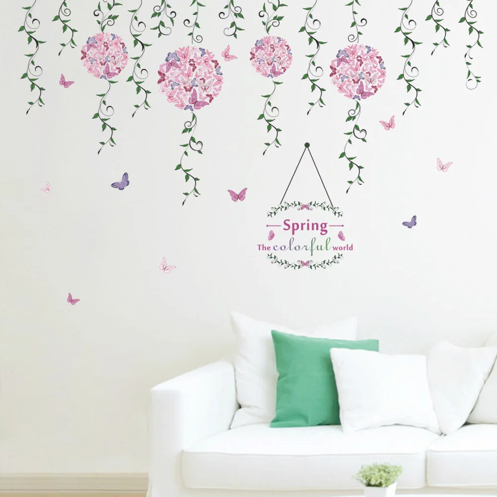 ZY111 New Style Spring High Spirited Green Flower Vine Flower Ball TV Background Wall Decoration Removable Wall Stickers