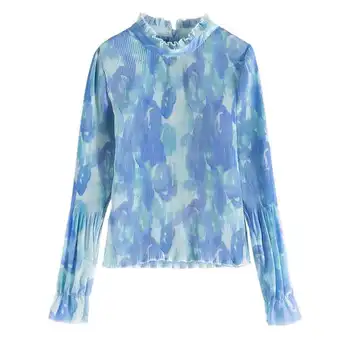 

2020 Fall Woman Long Sleeve Pleated Printed Shirts