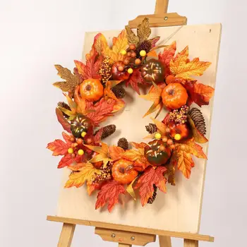 

Halloween Autumn Wreath Window Restaurant Door Decoration Artificial Leaf Wreath Fall Pendant Wreath Maple Fall Christmas T3K9