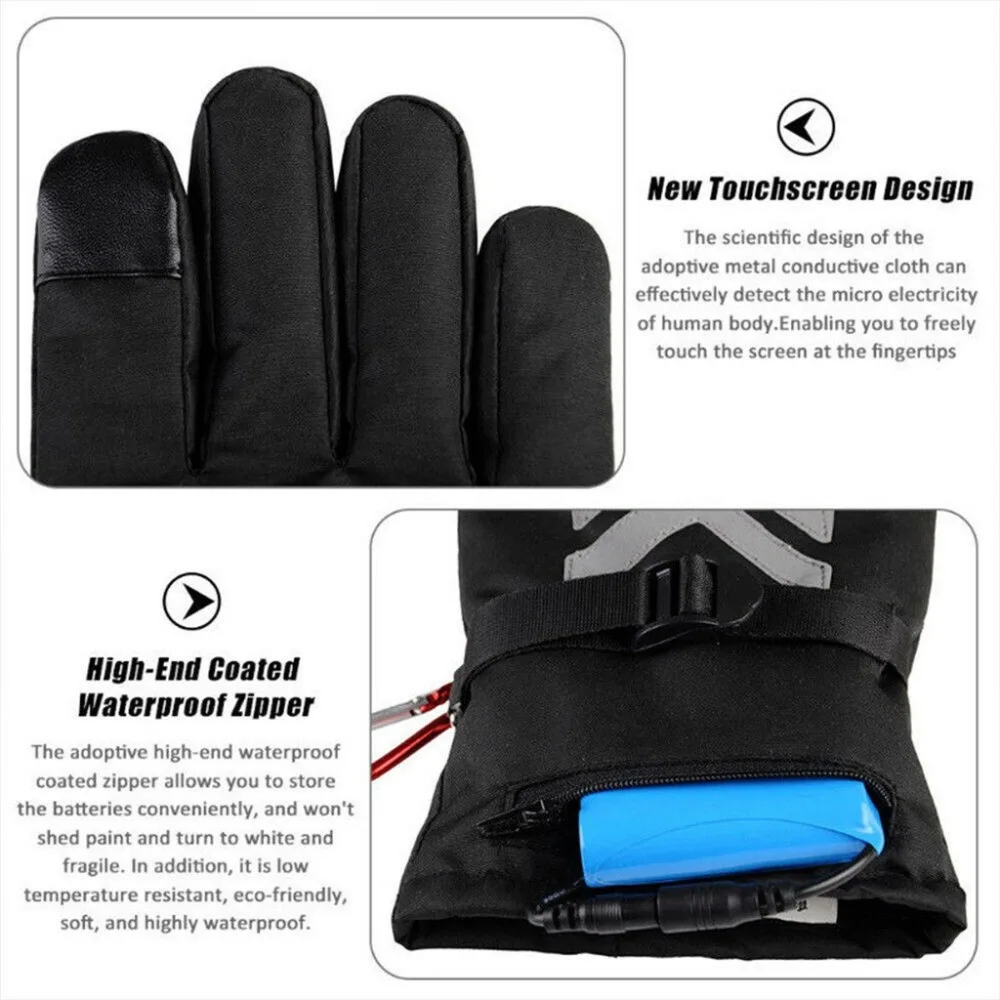Водонепроницаемые перчатки с подогревом теплые перчатки с перезаряжаемой батареей правила США/ЕС+ 2 шт 7,4 В батарея+ зарядное устройство 30N14