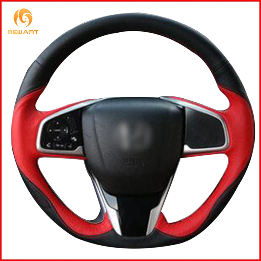 MEWANT Black Red Genuine Leather Car Steering Wheel Cover for Honda Civic 10 2016 2017 2018 CRV CR-V Accessories | Автомобили и