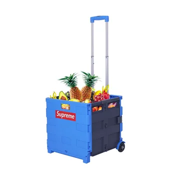 

E-FOUR Folding Shopping Cart with Wheels Collapsible Hand Rolling Crate Grocery Cart for File Office Travel Trunk Organizer Cart