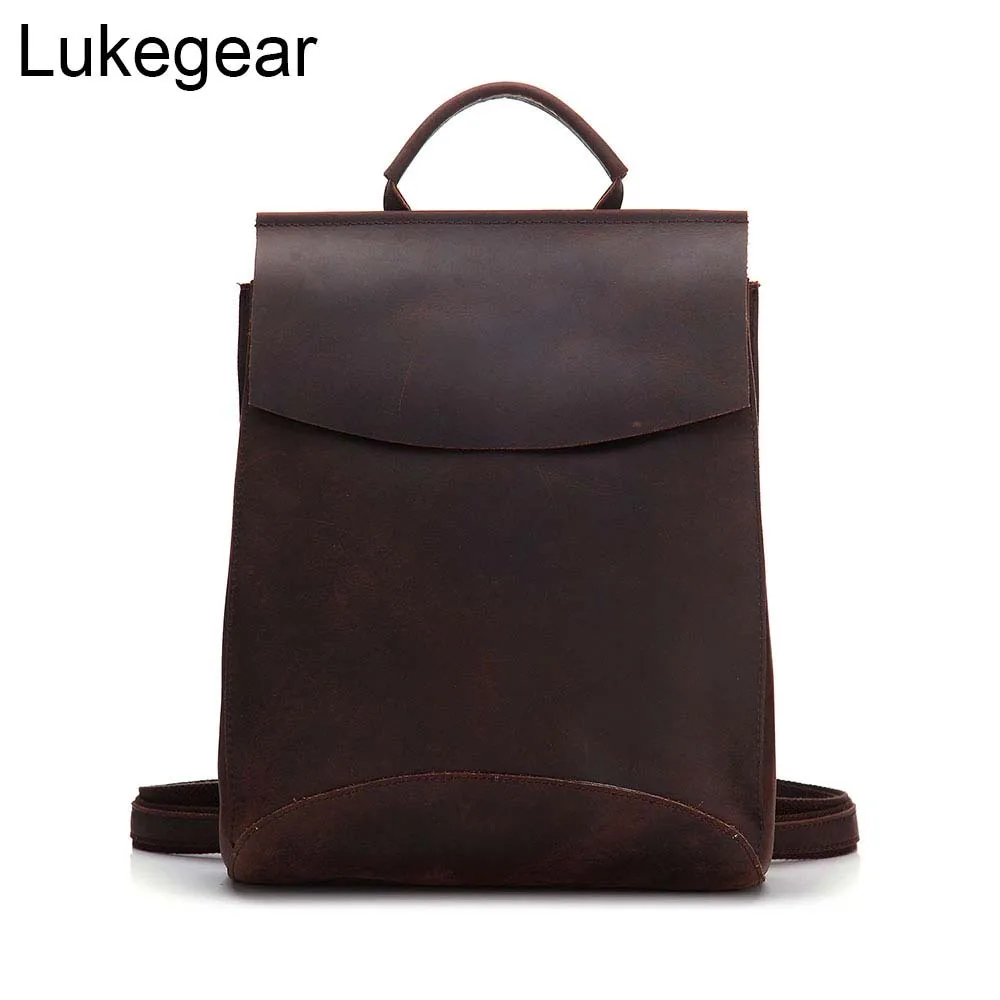 Lukegear Crazy Horse Рюкзак из воловьей кожи ретро классический Унисекс Рюкзак Мужские кожаные школьные сумки