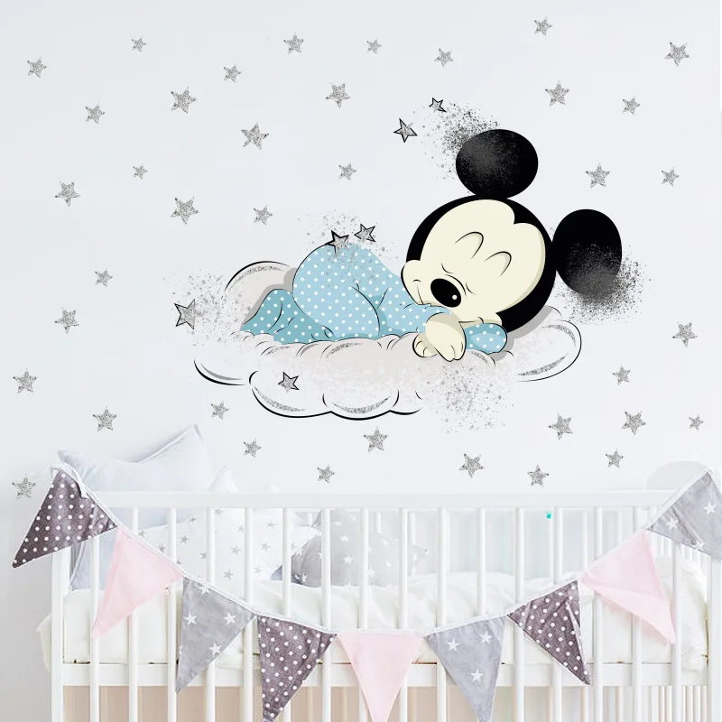 Sleeping Mickey Minnie Mouse Wall Sticker For Child Room Kids Bedroom Mural Princess Baby Self-adhesive Vinyl Decals Home Decor | Дом и сад