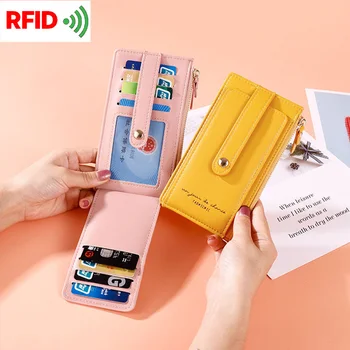 

New Arrivals RFID Anti-theft Brush Card Holders Leather card wallet Large Capacity Zipper Compartment Wallet credit card holder