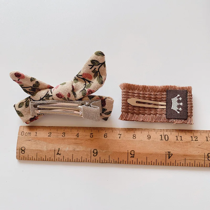 Vintage Baby Girl Hair Clips 2in Handmade Cotton Bows Crochet Woolen Floral Print Kids Hairgrips Cute Children Hair Accessories hair clips hair accessories