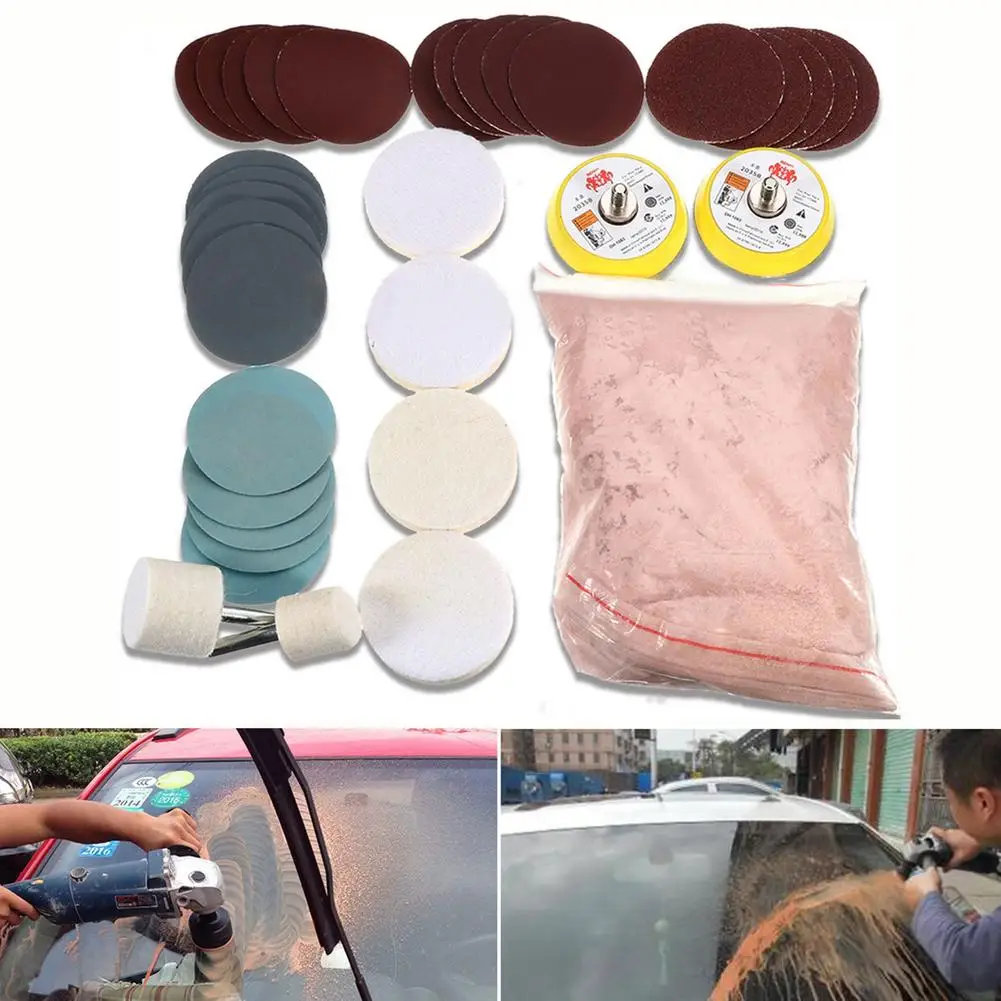 

34pcs/Set Deep Scratch Remove Glass Polishing Kit 8 Oxide Cerium Sanding Disc + Wool Polishing Pad For Car Windscreen Windows