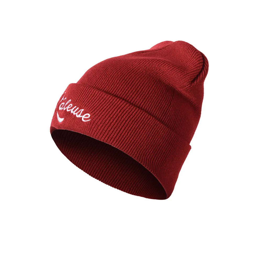 Шапка унисекс с вышивкой в стиле хип-хоп, вязаная шапка L0802 - Цвет: Red