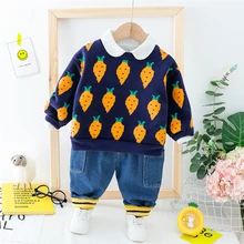 HYLKIDHUOSE/ г. Комплекты одежды для маленьких мальчиков и девочек комплекты одежды для малышей осенний плюшевый теплый топ и штаны Детский костюм