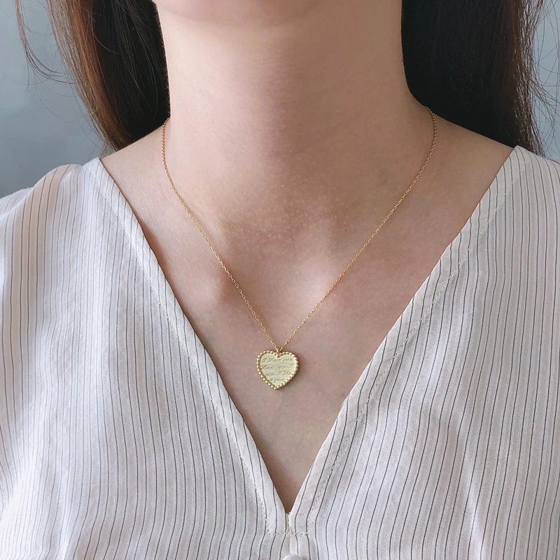 

Silvology 925 Sterling Silver Letter Heart Necklace Gold Round Bead Side Design 2019 Female Pendant Necklace Silver 925 Jewelry