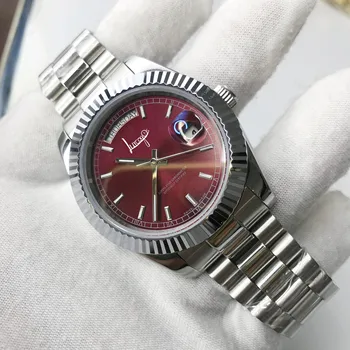 

AAA luxury silver watch red dial automatic DAY-DATE men automatic Self-wind 40mm watches Stainless steel sweeping Wristwatch
