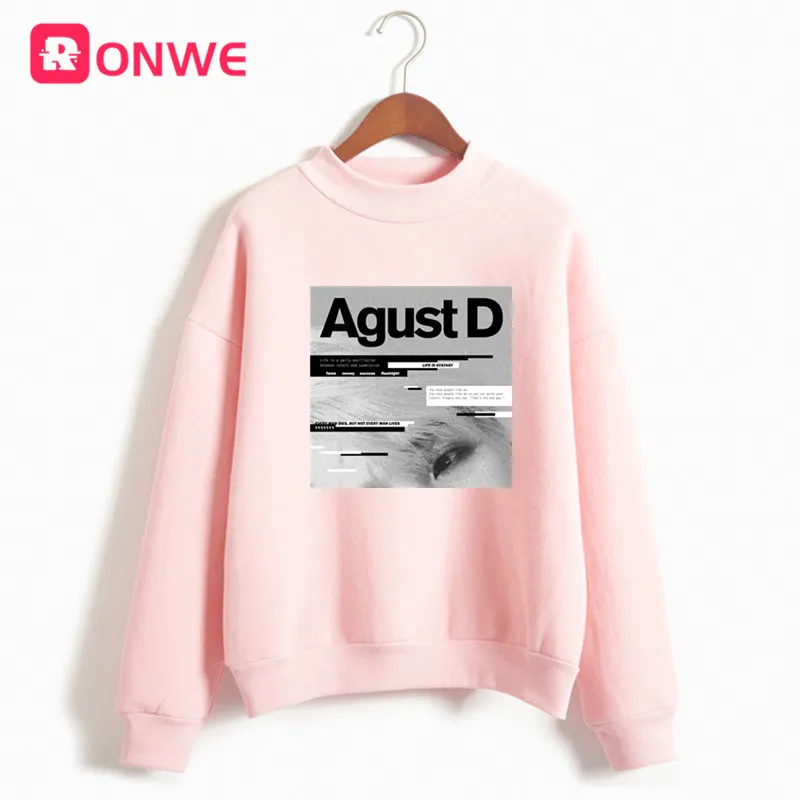 Модная женская толстовка Agust D 90s Harajuku Ullzang зимняя флисовая Розовая Толстовка