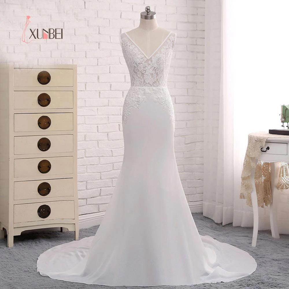Vestidos De Noiva Новые простые кружевные свадебные платья трапециевидной формы с v-образным вырезом Сетчатое Свадебное Платье Vestidos De Noiva Em Cetim индивидуальные платья