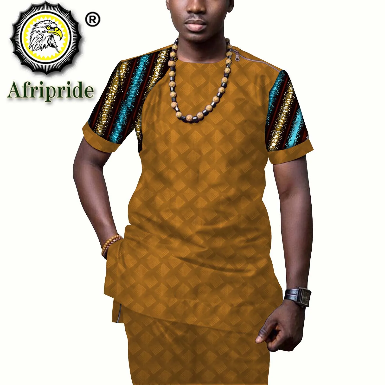 

Bazin Riche African Traditional Clothes for Men Dashiki Printed Shirts and Ankara Pants 2 Piece Set Short Sleeve Blouse S2016050