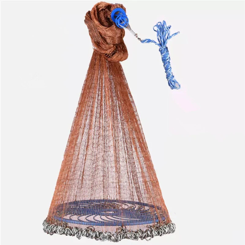 Upgraded Flying Disc Korean Hand Cast Fishing Net with Chain Sinkers PE Line Throw Fishing Net Diameter 420 480 540 600 720cm