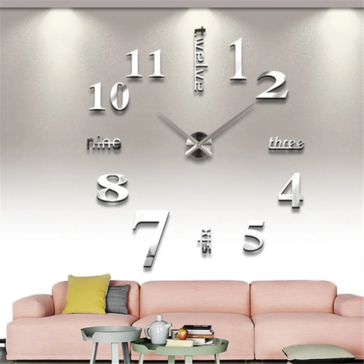 47 Inch 3D Large Wall Clock Mirror Wall Stickers Creative DIY Wall Clocks Modern Design Mute Quartz Needle Watch Reloj De Pared