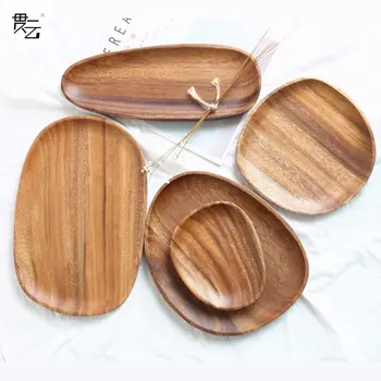 

Carving Special Shape Solid Wood Breakfast Fruit Pizza Pan Acacia Mangium Cake Plate Wooden Tray