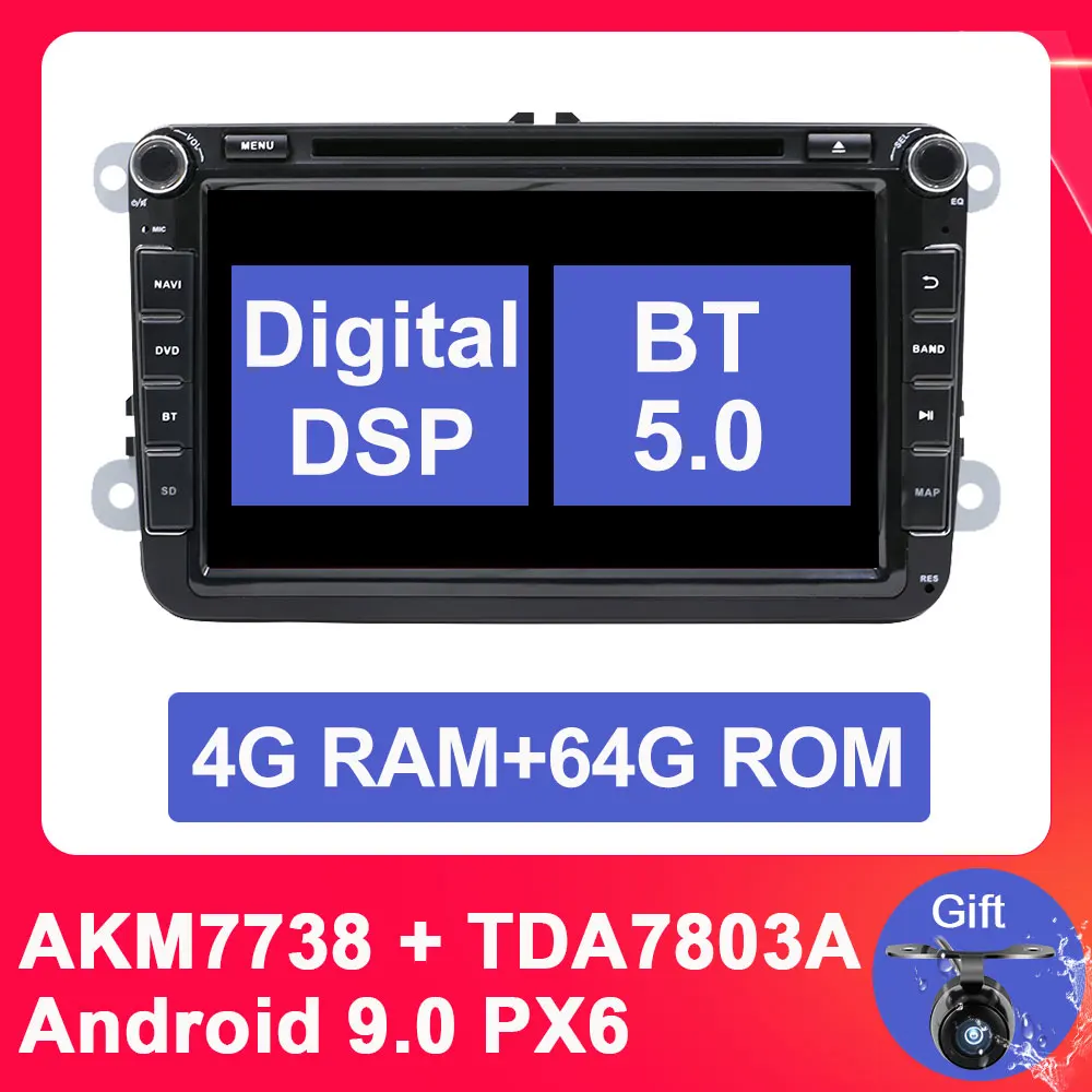 Eunavi 2 din Android 9,0 PX6 автомобильный dvd радио gps для VW Volkswagen Polo Jetta passat b6 b7 cc fabia skoda Touran golf 6 Tiguan DSP - Цвет: PX6 4G 64G DSP
