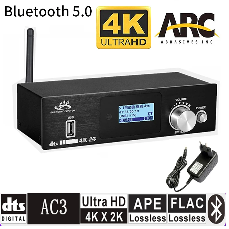 

HD915 HDMI 5.1CH Audio Decoder Bluetooth 5.0 Reciever DAC DTS AC3 FLAC APE 4K*2K HDMI to HDMI Extractor Converter SPDIF ARC