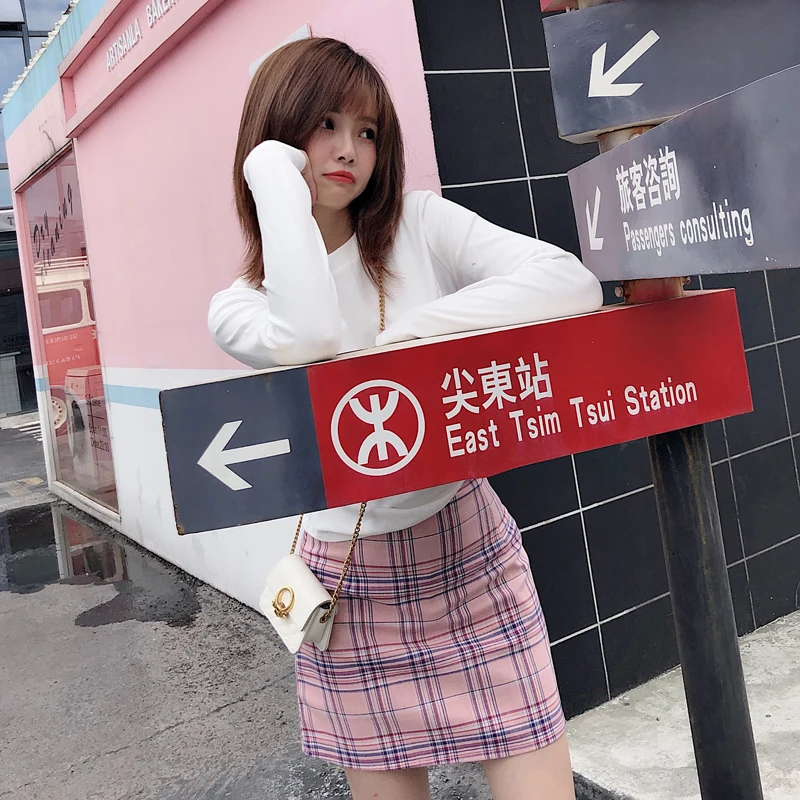 

2019 Women England Preppy Style Casual Pink Plaid Skirts Shorts Hot Sale High Waist Plaided Slim Culotte Skirt Femme Plus Size