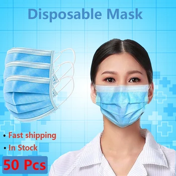 

50 pc/100 pcs Mask Disposable Protective Face Mouth Mask Meltblown Anti Dust Mask Pollution Masque flu fog Filter Masks Adult