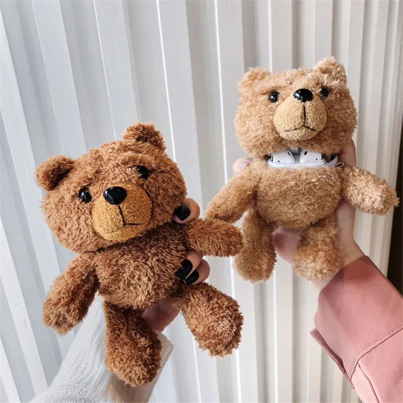 Чехол для наушников Teddy Bear с Bluetooth защитный чехол AirPods Apple 2 милый плюшевый пушистый