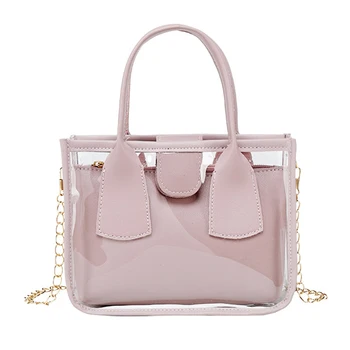 

Women Travel PVC Transparent Zipper Shopping Beach Fashion Casual Solid Jelly Large Capacity Shoulder Bag Crossbody Small Chain