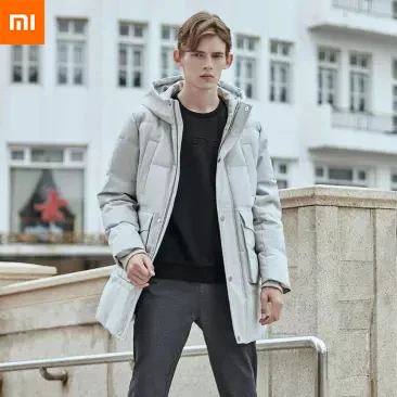 Xiaomi Mijia Youpin 90 очков Мужская замшевая текстура с капюшоном средней и длинной секции пуховик уровень 4 водоотталкивающий
