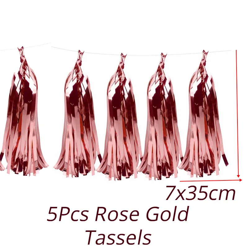5pcs tassels Вечерние одноразовые столовые приборы цвета розового золота, соломинки для чашек шампанского, украшения для вечеринки в честь первого дня рождения, вечерние принадлежности для малышей - Цвет: 5pcs tassels