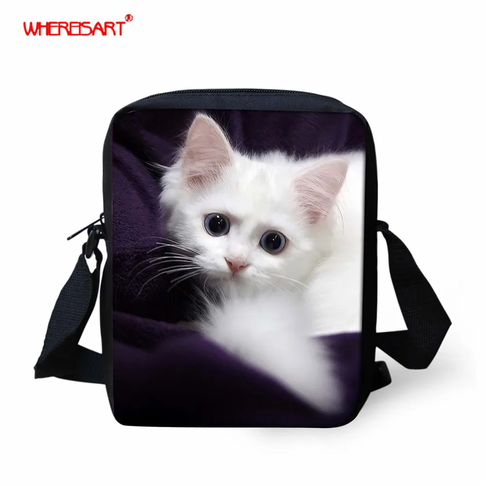 WHEREISART Женская милая сумка на плечо с 3D принтом животных кошек мессенджер для