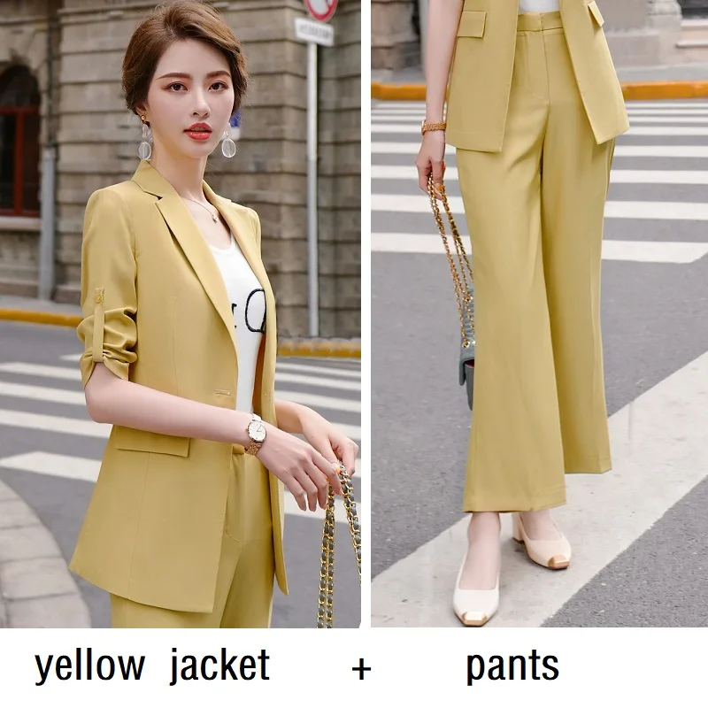 yellow jacket pants Женские костюмы, тонкие летние блейзеры с коротким рукавом, пиджак и брюки, комплект из 2 предметов, OL Официальные Женские Брючные костюмы, женские комплекты, костюмы 971 - Цвет: yellow jacket pants