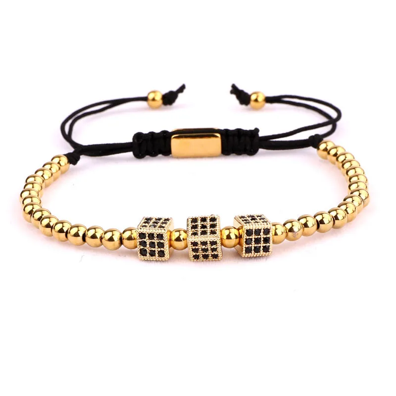 High Quality Stainless Steel Beads CZ Pave Charm Beaded Macrame Adjustable Bracelet Men Women - Image 5