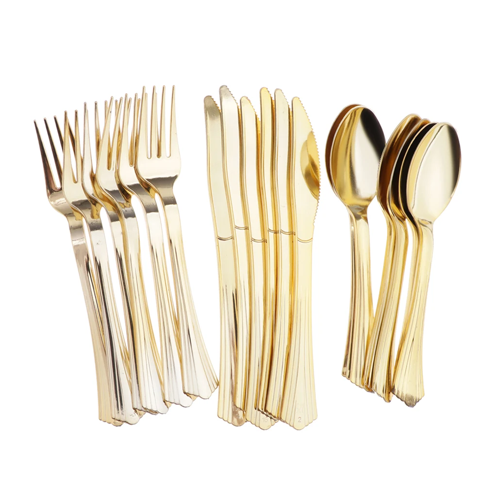 Disposable Flatware Cutlery Plastic Tableware Disposable Forks Knives Spoons Plastic Silverware Set 