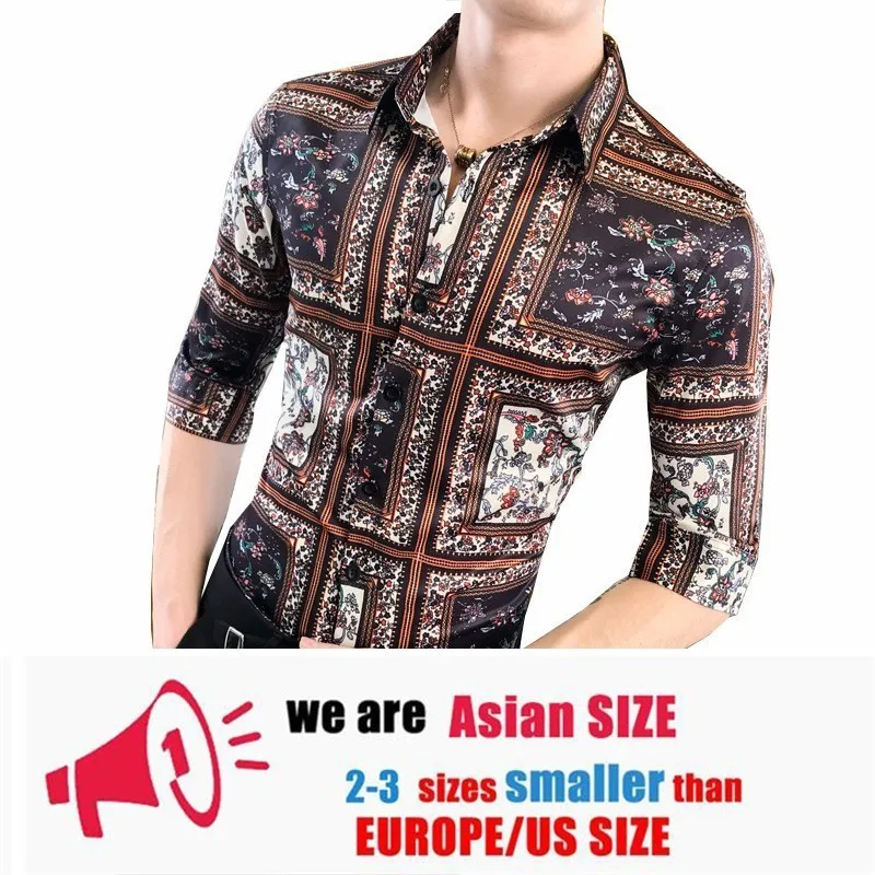 flower colour Роскошная мужская рубашка с принтом, короткий рукав, Camisa Masculina, облегающие повседневные рубашки, новинка, вечерние рубашки для ночного клуба - Цвет: flower colour
