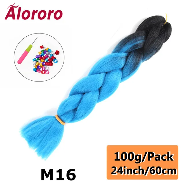 Jumbo Braid Hair Extensions Green Synthetic Braiding Hair 24 Inch Afro Blue Pink Purple Blonde Ombre Hair for Braids Alororo 24inches-M16