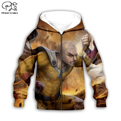 Аниме One Punch Man Hero Сайтама оппай 3D принт детские толстовки с длинными рукавами детский комплект футболка штаны для мальчиков и девочек шорты - Цвет: Kids  zip hoodies