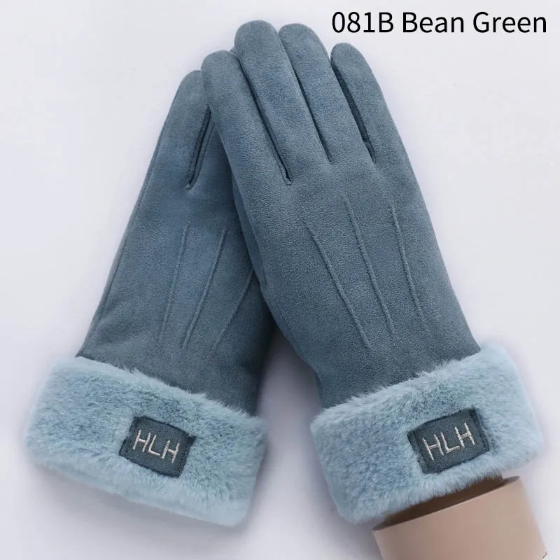 Модные зимние женские перчатки с милым котиком и снежинками, двухслойные кашемировые теплые спортивные женские перчатки для занятий спортом на открытом воздухе - Цвет: 081B Bean Green