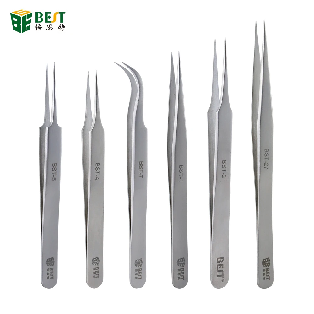 1Piece BST-Tweezers Eyelash Extension Stainless Steel Antistatic Eyes Tweezers False Eyelashes Extension Matt tweezers