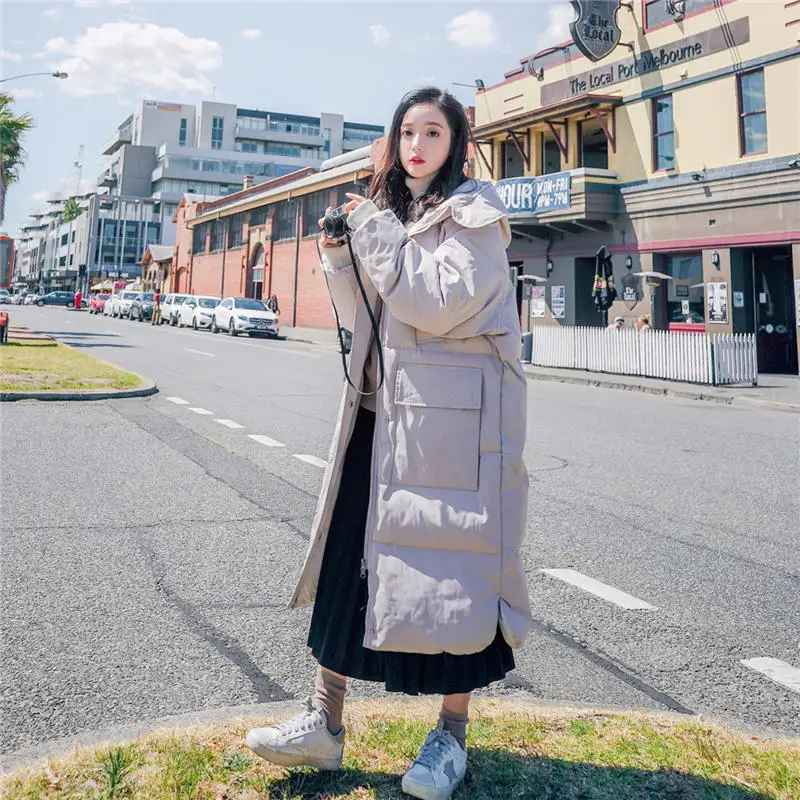 Beige grey Parkas Зимняя куртка женская парка с капюшоном негабаритная свободная Стеганая пуховая хлопковая куртка стеганая теплая Толстая карманная зимняя куртка женская одежда Q2027 - Цвет: Beige grey Parkas