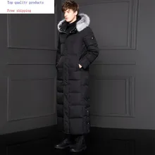 Гусиный пуховик, мужское длинное зимнее пальто, воротник из лисьего меха, толстые теплые мужские куртки больших размеров, пальто 0007