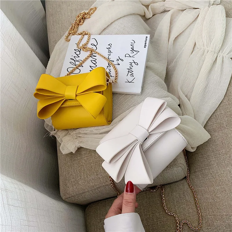 

Pretty Bow Women's Messenger Bags Simple Mini Chain Crossbody Bags for Women Pu Solid Color Flip Small Purses Women Shoulder Bag