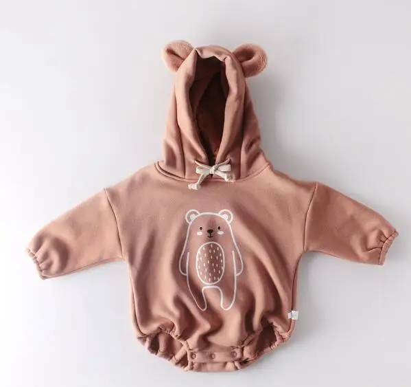 92098 Brown New Baby Clothing Winter Thickening Cute Baby Girls Boys Bodysuits Hood Infant Girls Bodysuit Big Bow Style Baby Bodysuit - Цвет: 92098 Brown