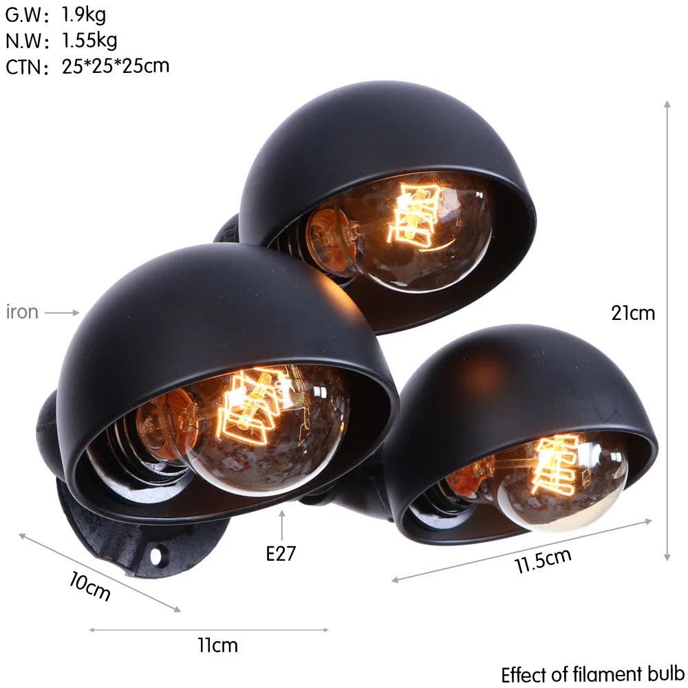 Industrial Vintage Water Pipe LED Wall Light Black Iron E27 Edison Sconce Wall Lights Loft Decor Wall Lamp Lighting Luminaire - Цвет абажура: A