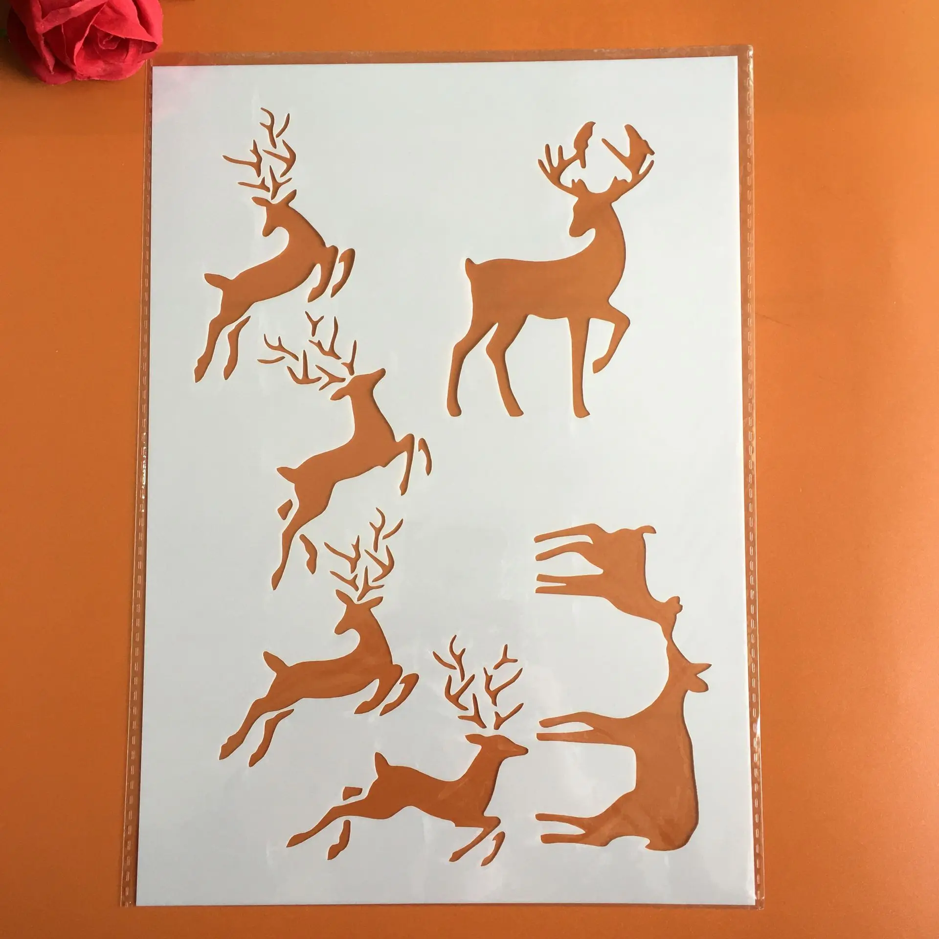 

A4 29 * 21cm jump Sika Deer love DIY Stencils Wall Painting Scrapbook Coloring Embossing Album Decorative Paper Card Template