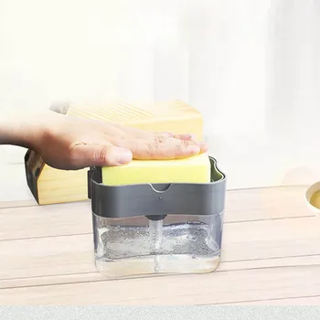 

Soap Dispenser Silver/Black Bottle Pressing Design Non-toxic Sponge Rack Kitchen Accessories Cleaning Tools Practical