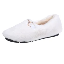 Женские милые плюшевые туфли на плоской подошве; Zapatos de mujer; модные однотонные Меховые Туфли с закрытым носком; женские короткие плюшевые туфли