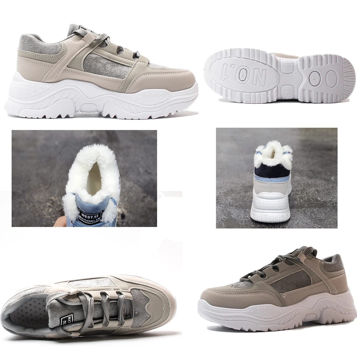 Skup FUJIN damskie trampki zimowe trampki pluszowe futro ciepłe damskie buty zasznurowane buty damskie buty do biegania na platformie damskie