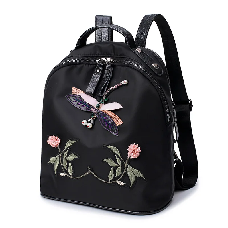 

2017 Summer New Style Korean-style Backpack Ethnic-Style Dragonfly Embroidery Oxford Cloth WOMEN'S Bag Backpack